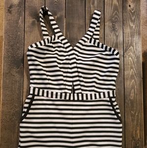 Black and White Striped Romper with Zip Back